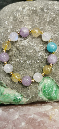 Moonstone X Rutilated Quartz X Amethyst Bracelet