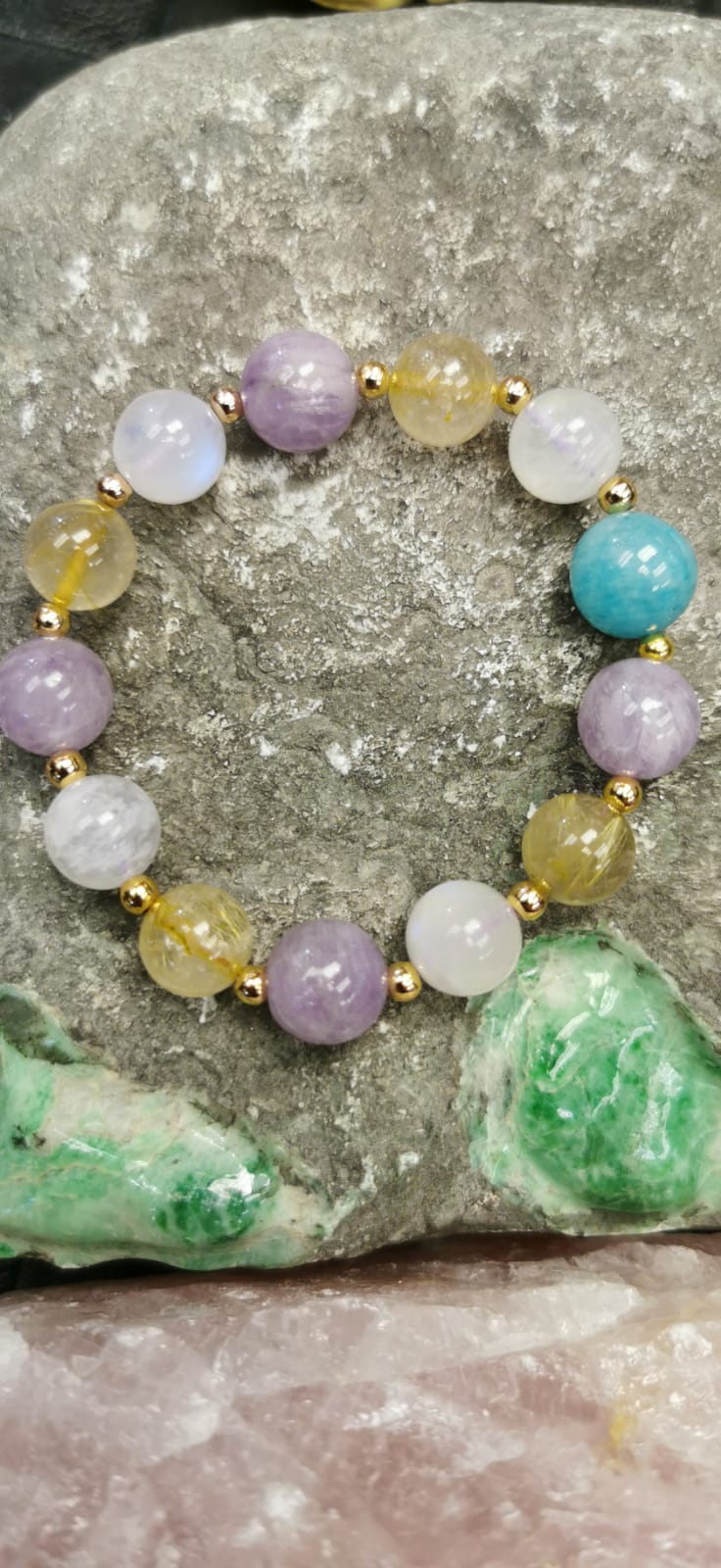 Moonstone X Rutilated Quartz X Amethyst Bracelet